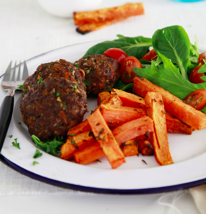 Oven-Baked Lamb Rissoles with Sweet Potato Salad