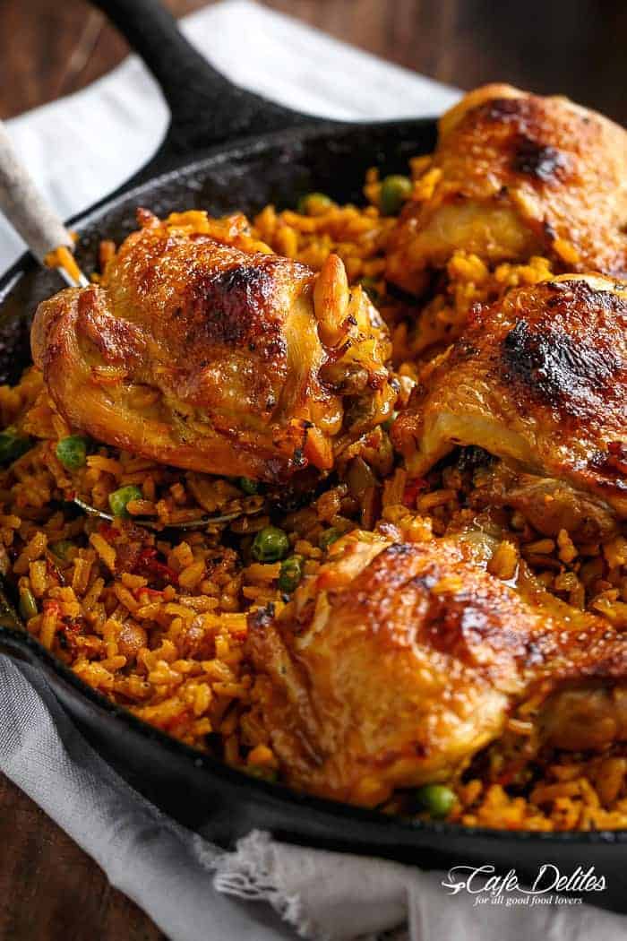 Pan-Roasted Chicken with Saffron and Garlic Spanish Rice