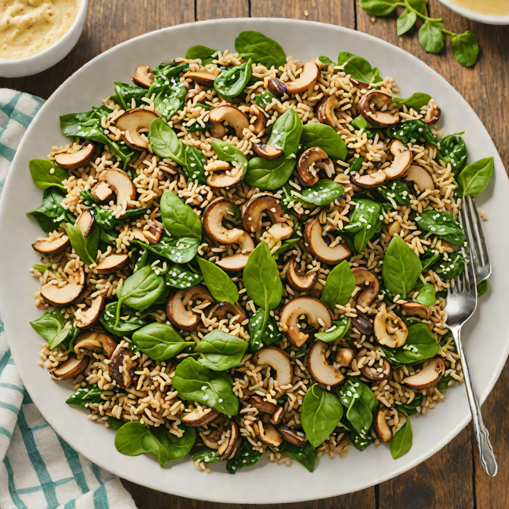 Sautéed Mushroom and Spinach Quinoa Bowl with Tahini Dressing
