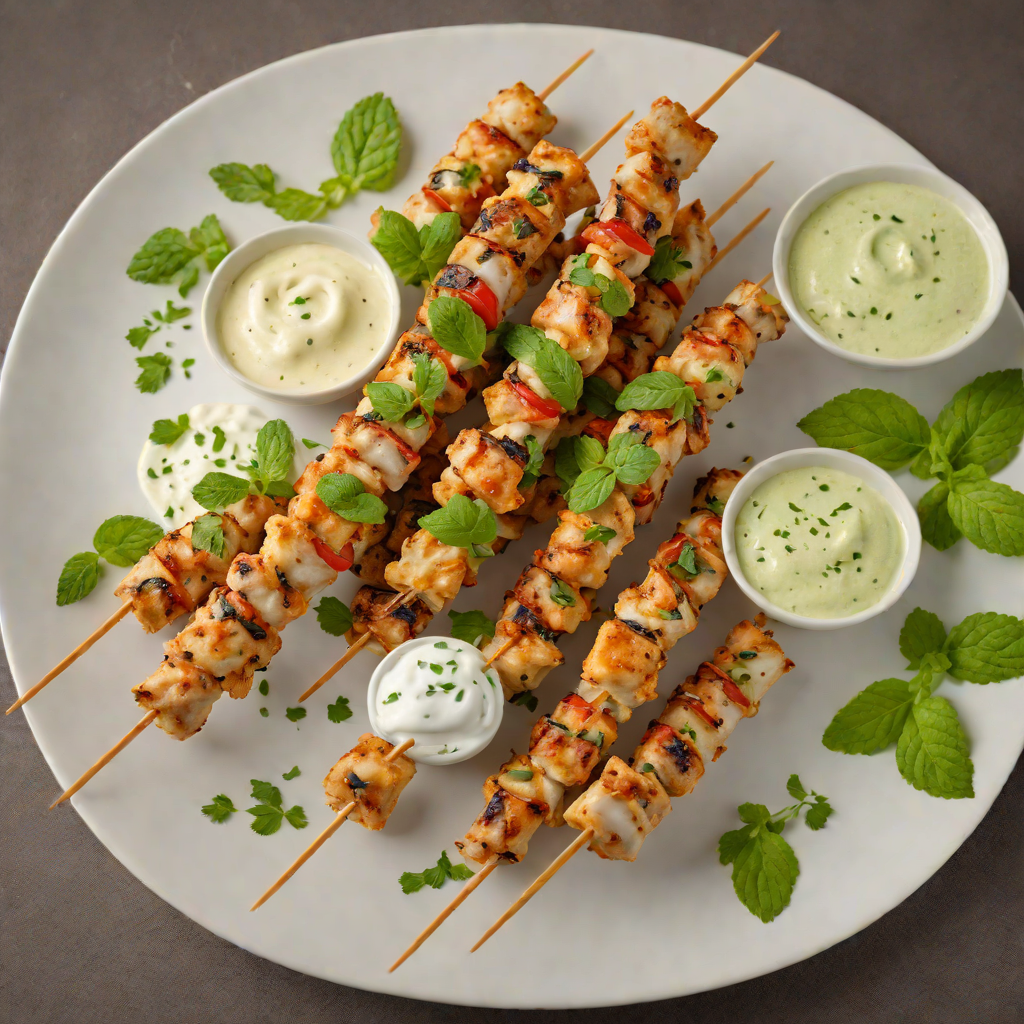 Frozen Herb-Marinated Chicken Skewers with Mint Yogurt Sauce