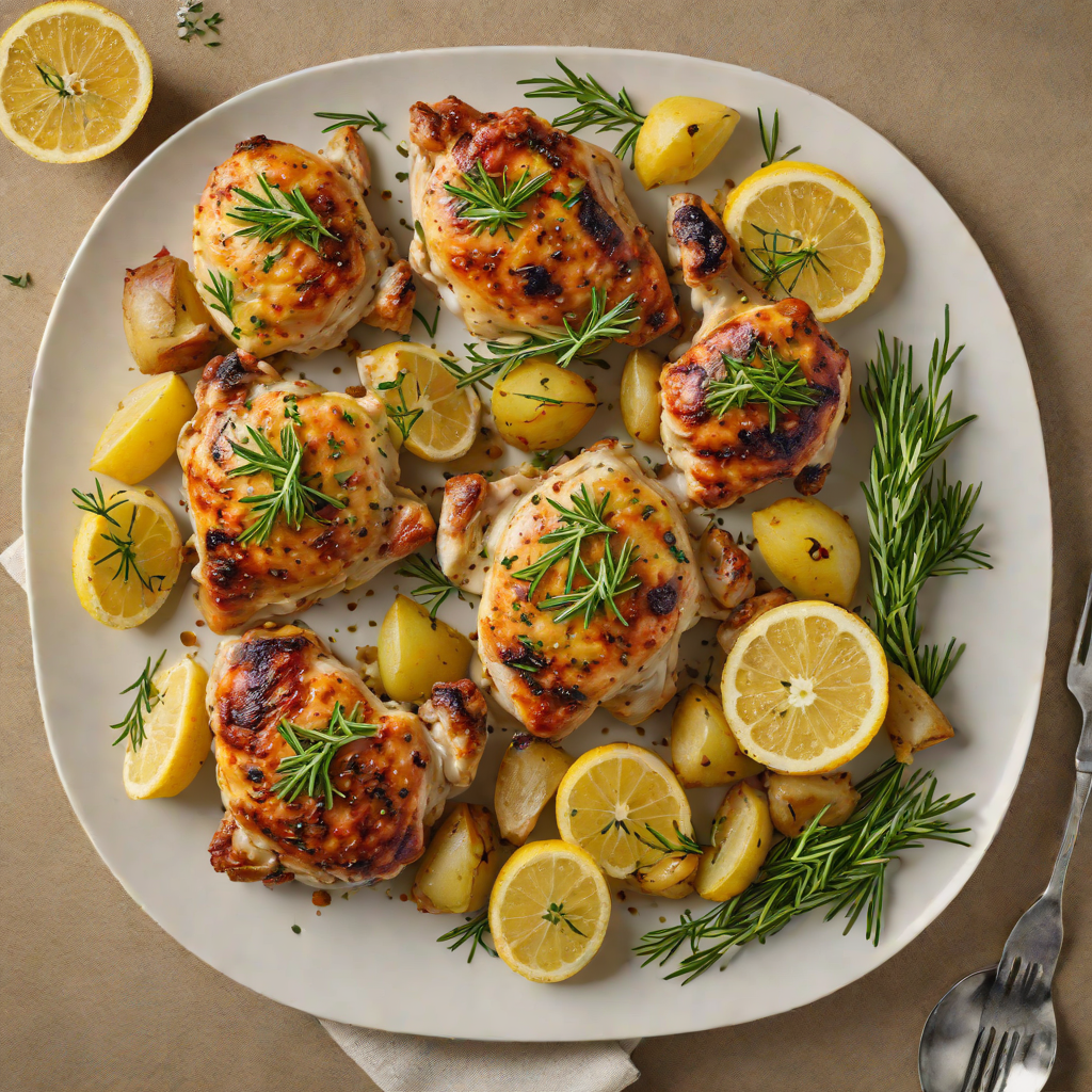 Baked Lemon-Garlic Chicken Thighs with Rosemary Potatoes