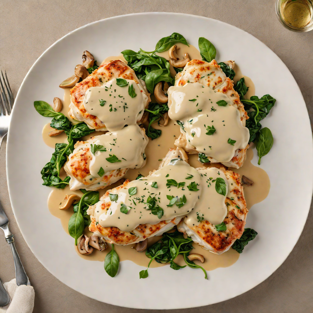 Cheese-Stuffed Chicken Breast with Spinach and Mushroom Sauce