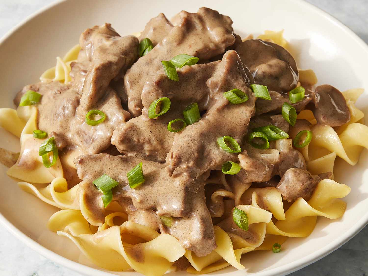 Cube Steak Stroganoff over Buttered Egg Noodles