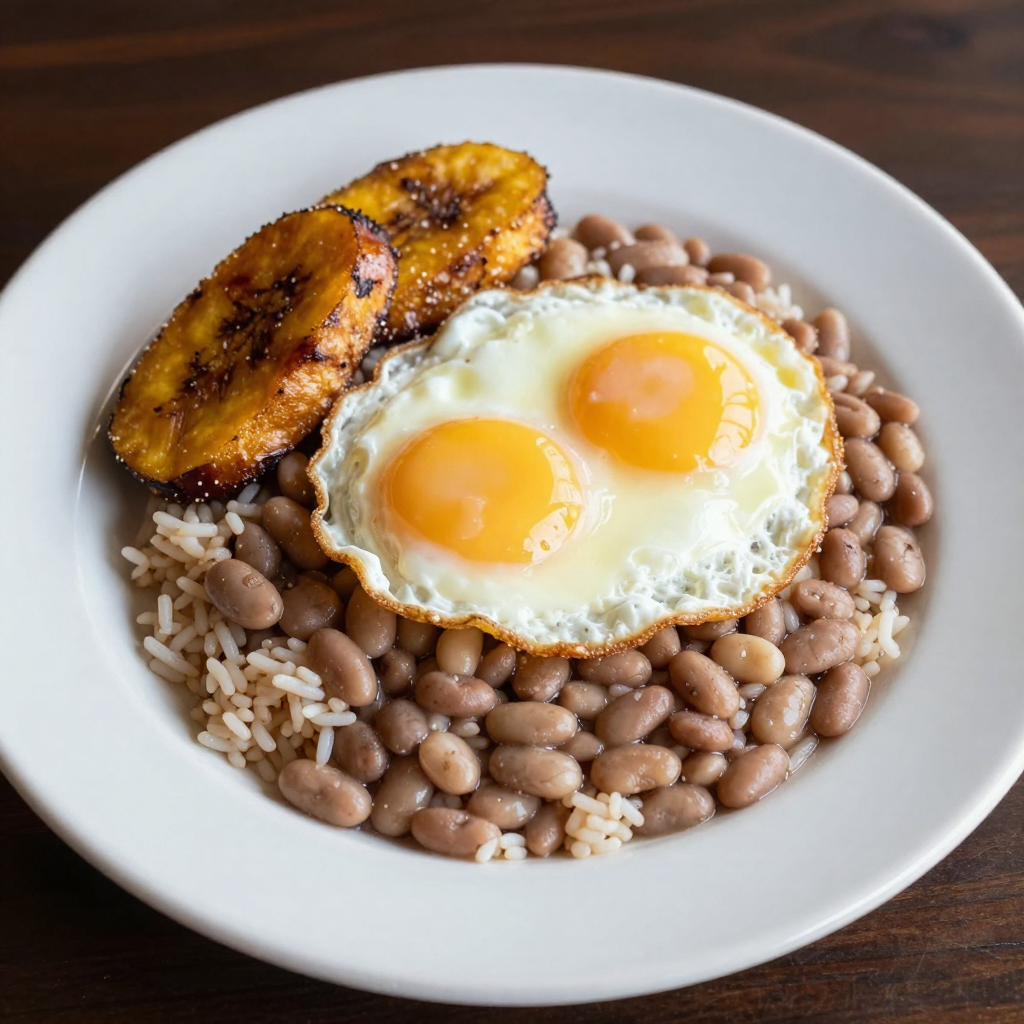 Casamiento Rice and Beans with Fried Eggs and Sweet Plantains