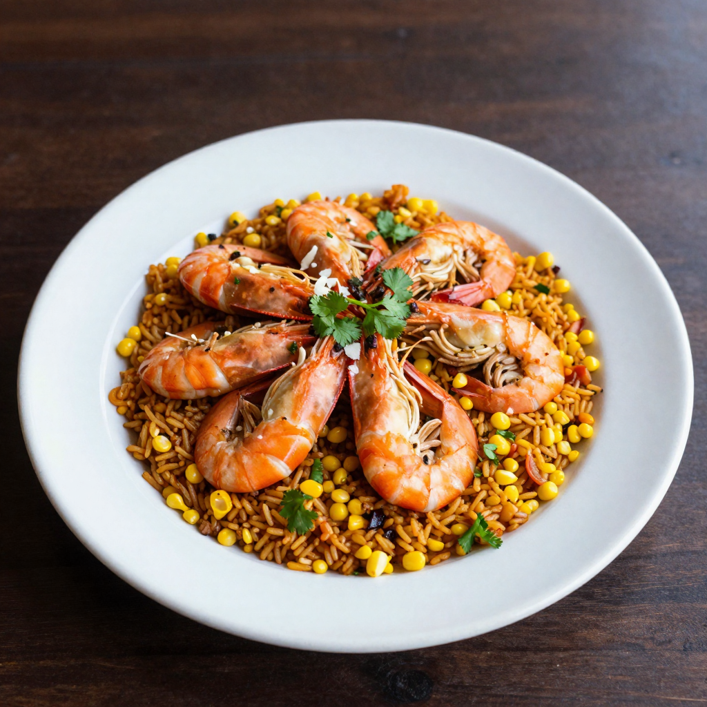 Arroz con Camarones Tico with Garlic, Sweet Corn and Cilantro