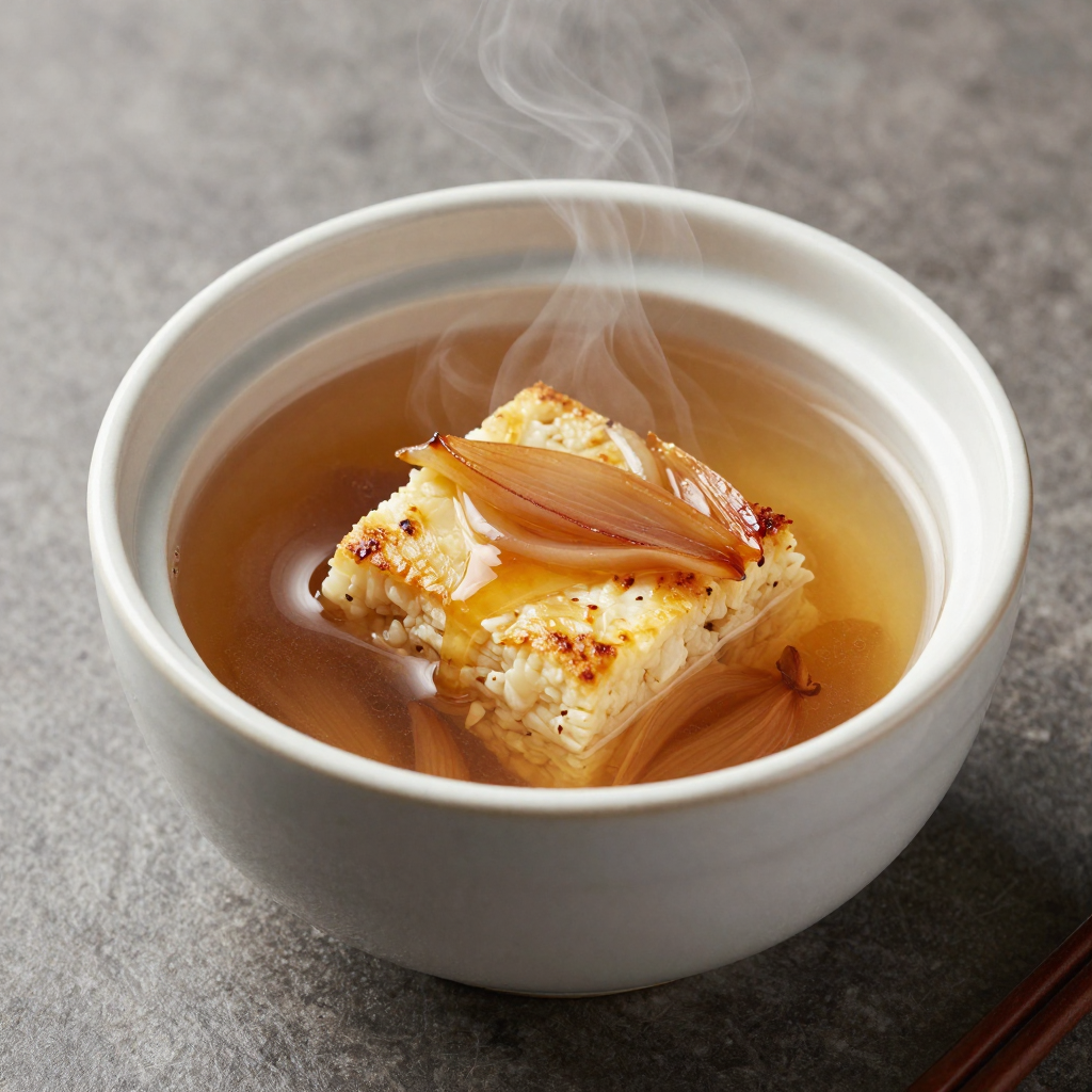 Caramelized Onion Broth with Onion Cake Teisen Nionod