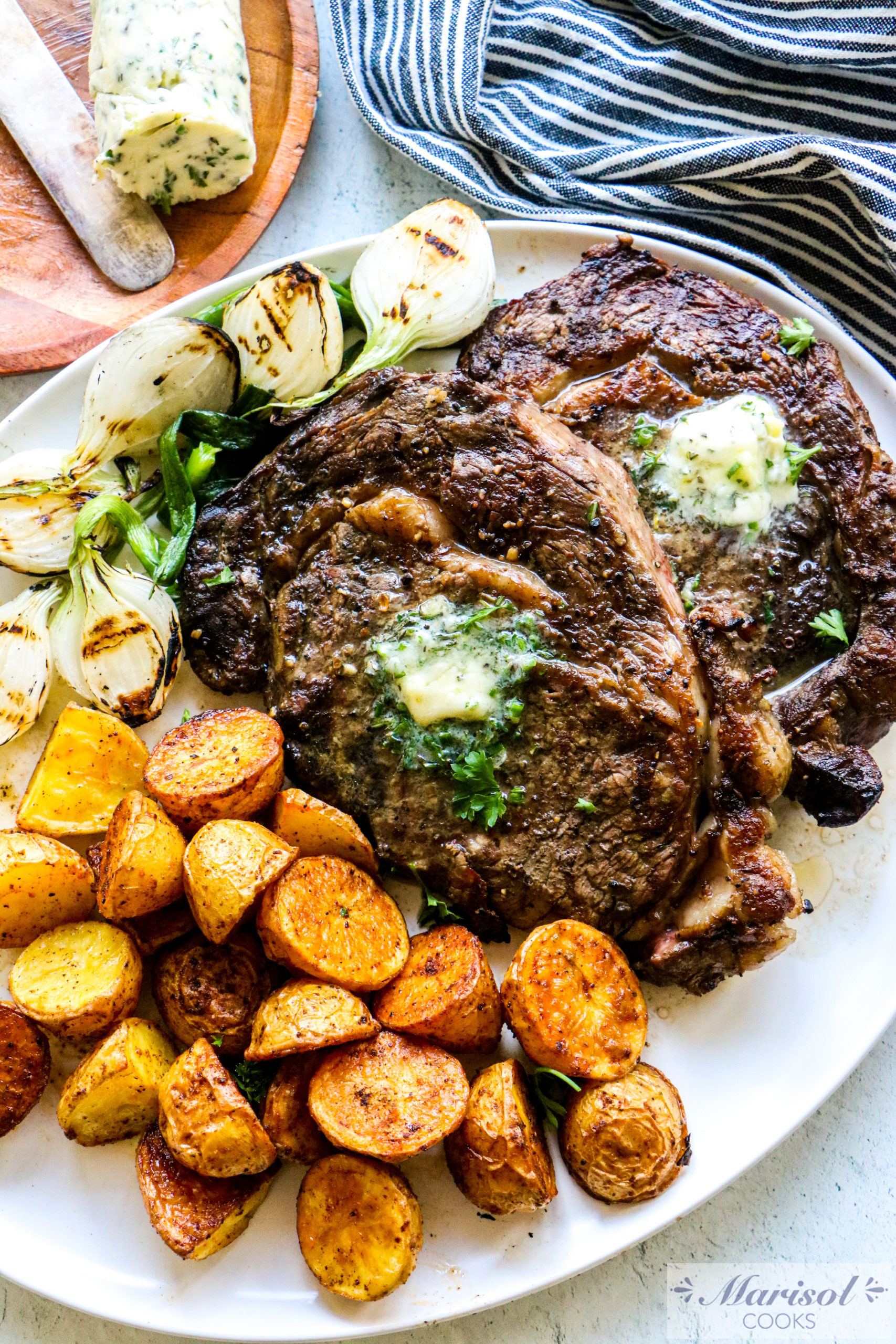 Reverse-Sear Ribeye with Crispy Herb Butter