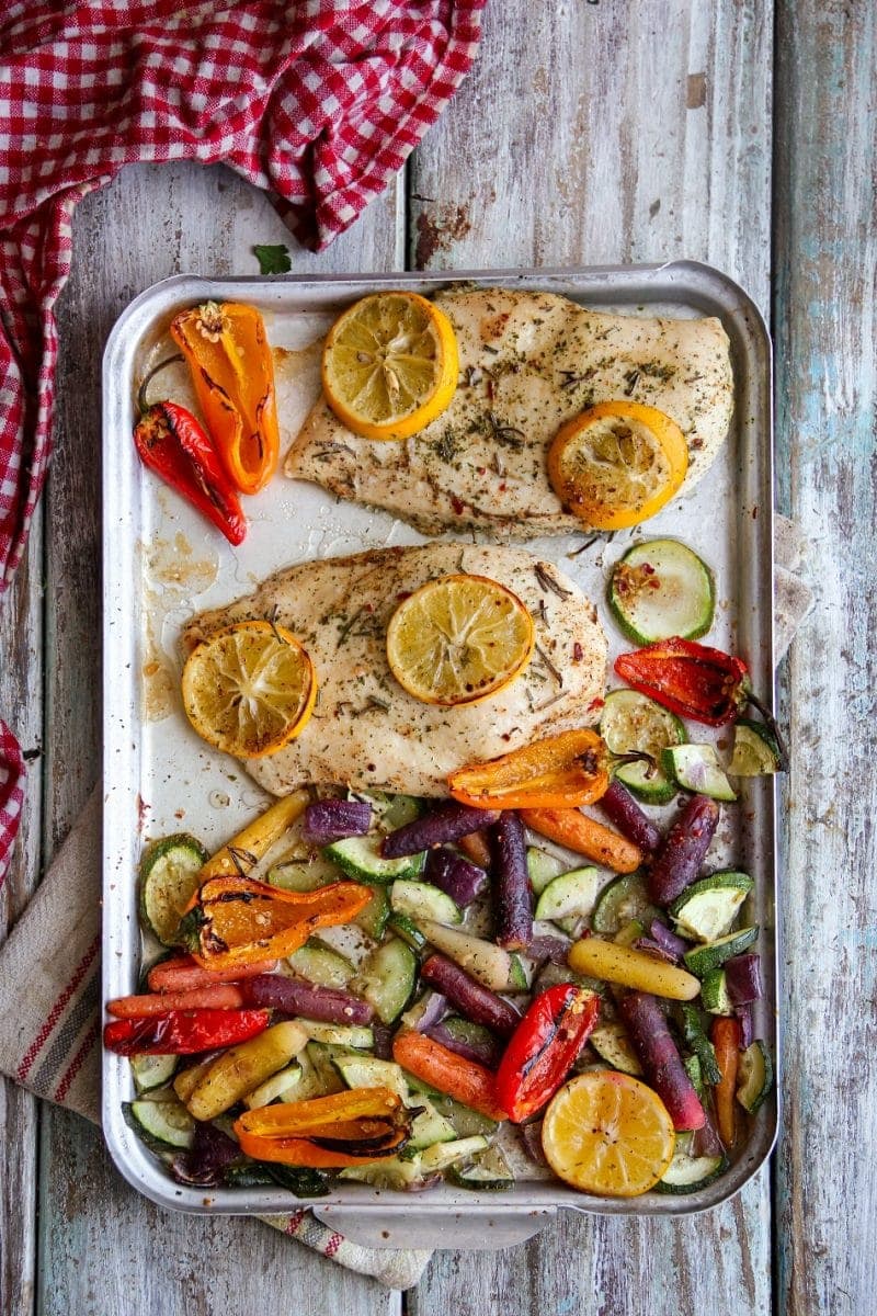 Lemon-Herb Sheet Pan Chicken & Rainbow Veggie Medley