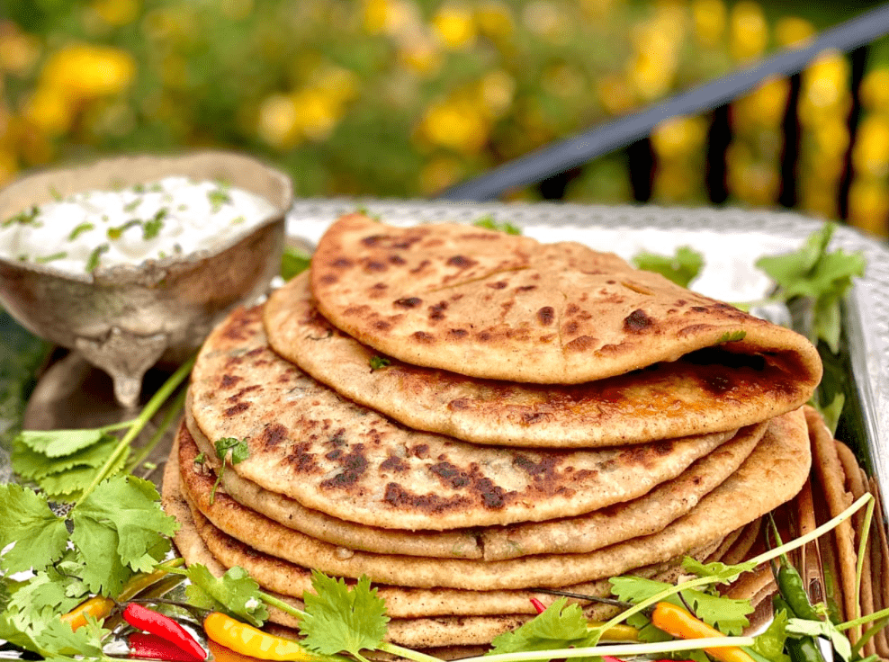 Indian Spiced Chickpea and Cauliflower Stuffed Parathas