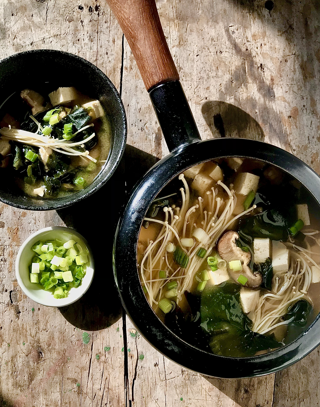 Japanese Tofu and Miso Soup with Mushrooms and Wakame Seaweed