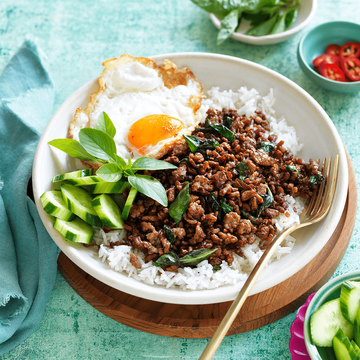 Savory Thai Basil Pork Stir-Fry with Jasmine Rice