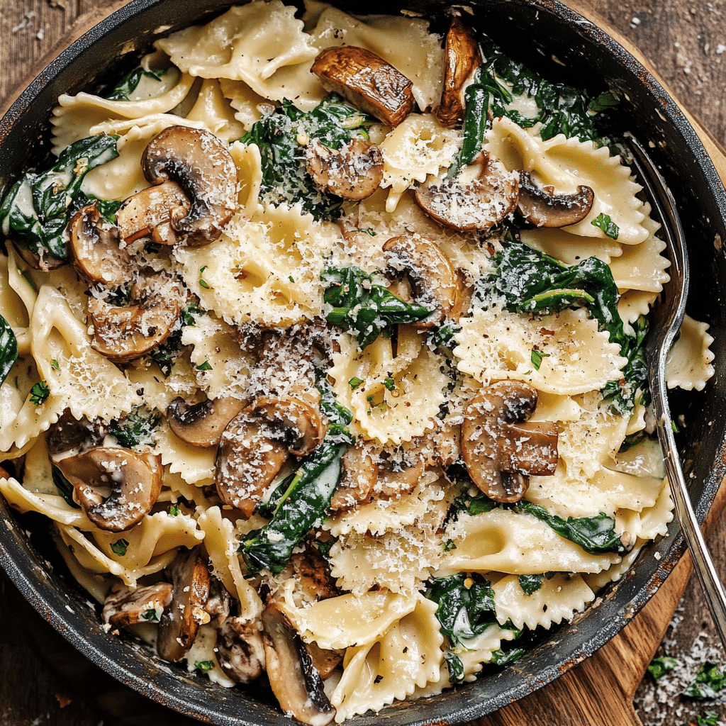 One-Pan Garlic Parmesan Pasta with Sautéed Spinach