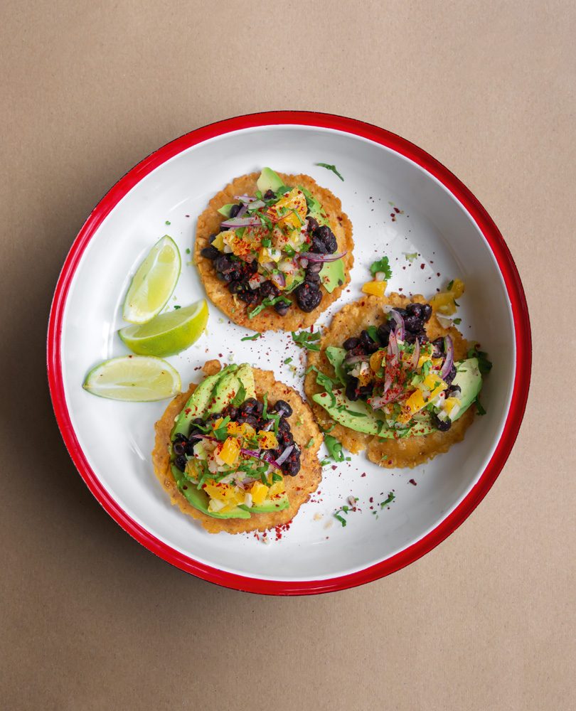 Chipotle-Spiced Black Bean Tostadas with Avocado Crema