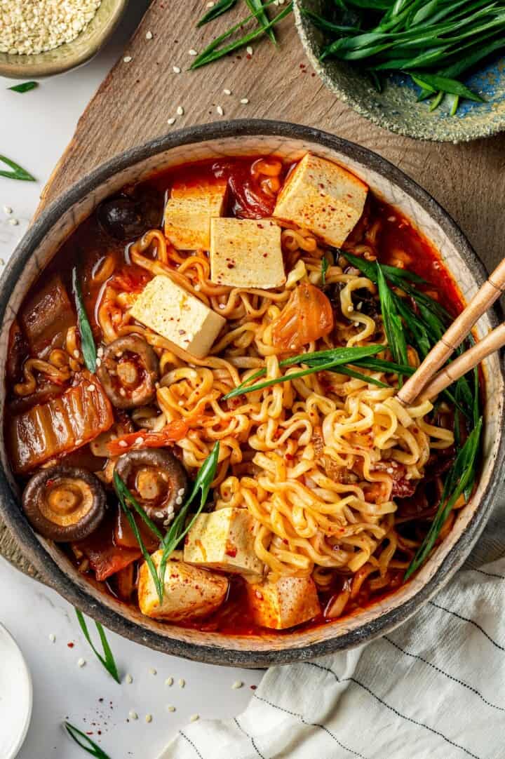 Spicy Korean Ramen with Vegan Kimchi and Tofu