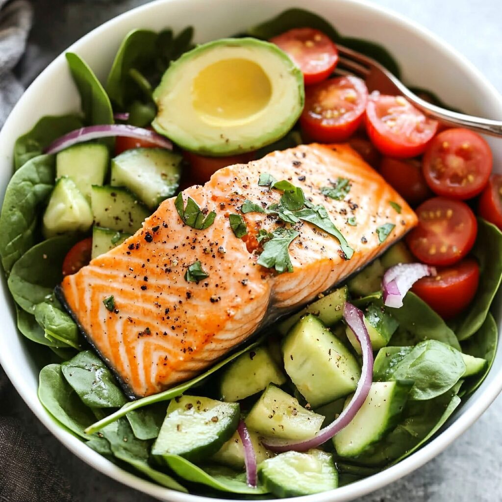 Meal-Prep Salmon Avocado Salad with Lemon Vinaigrette