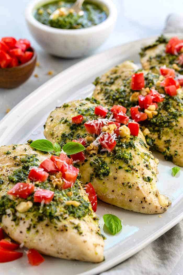 Baked Pesto Chicken with Sun-Dried Tomatoes and Mozzarella