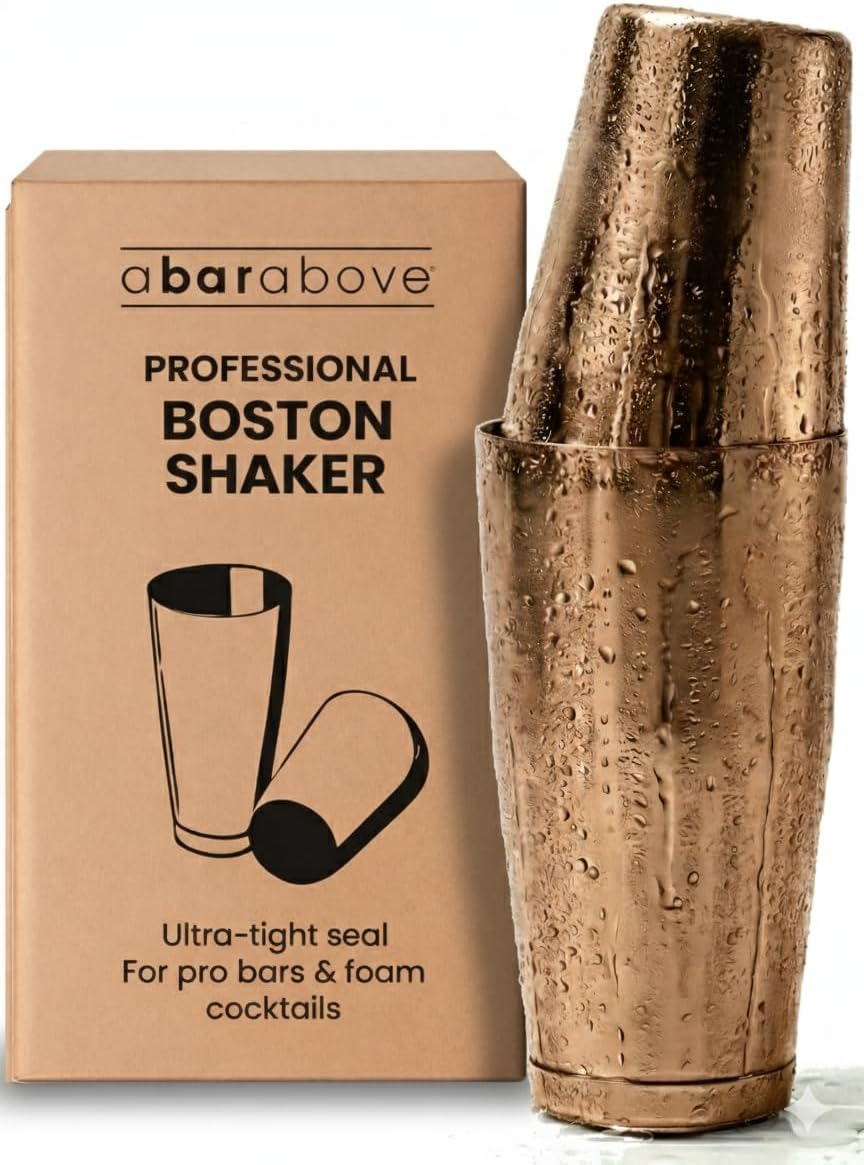 Copper Boston shaker and its packaging